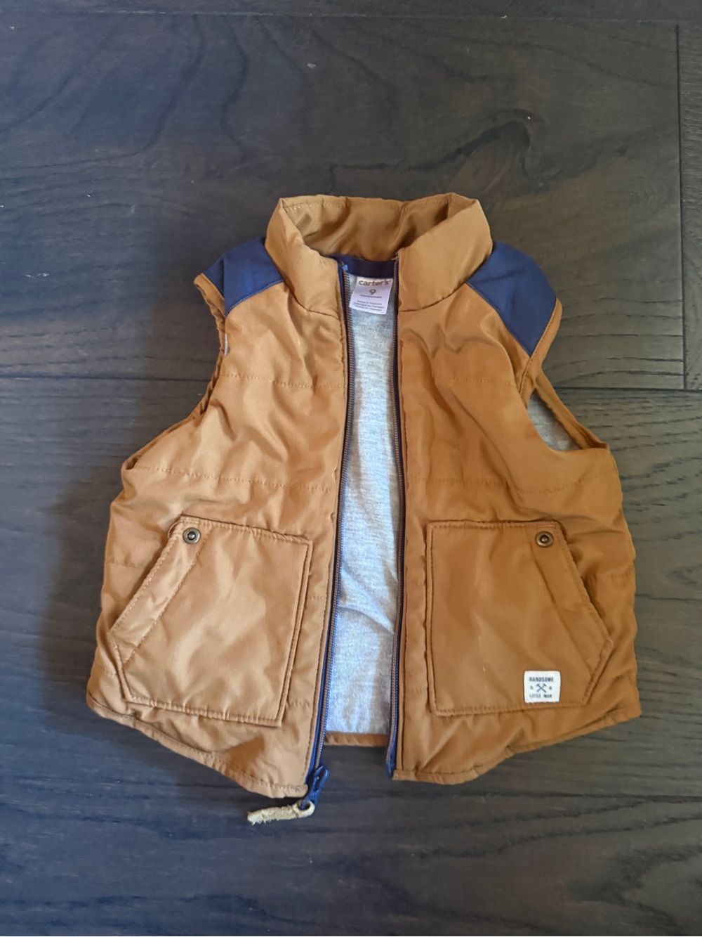 Carter's Brown Puffer Vest with Navy Shoulder Panels